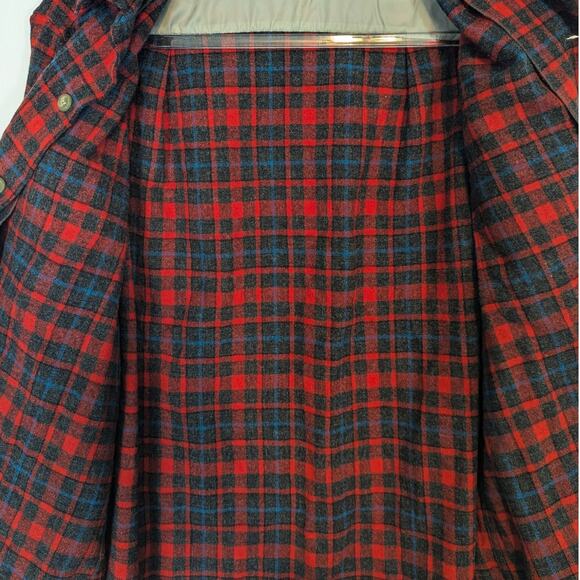 VTG 60s Pendleton Wool Board Shirt Red Plaid Loop Collar Flap Pocket Men’s L - Picture 6 of 9